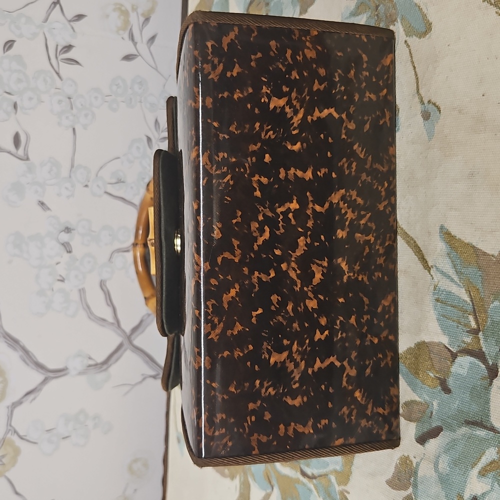 Chic Brown Patterned Satchel with Bamboo Handle - Picture 10 of 11